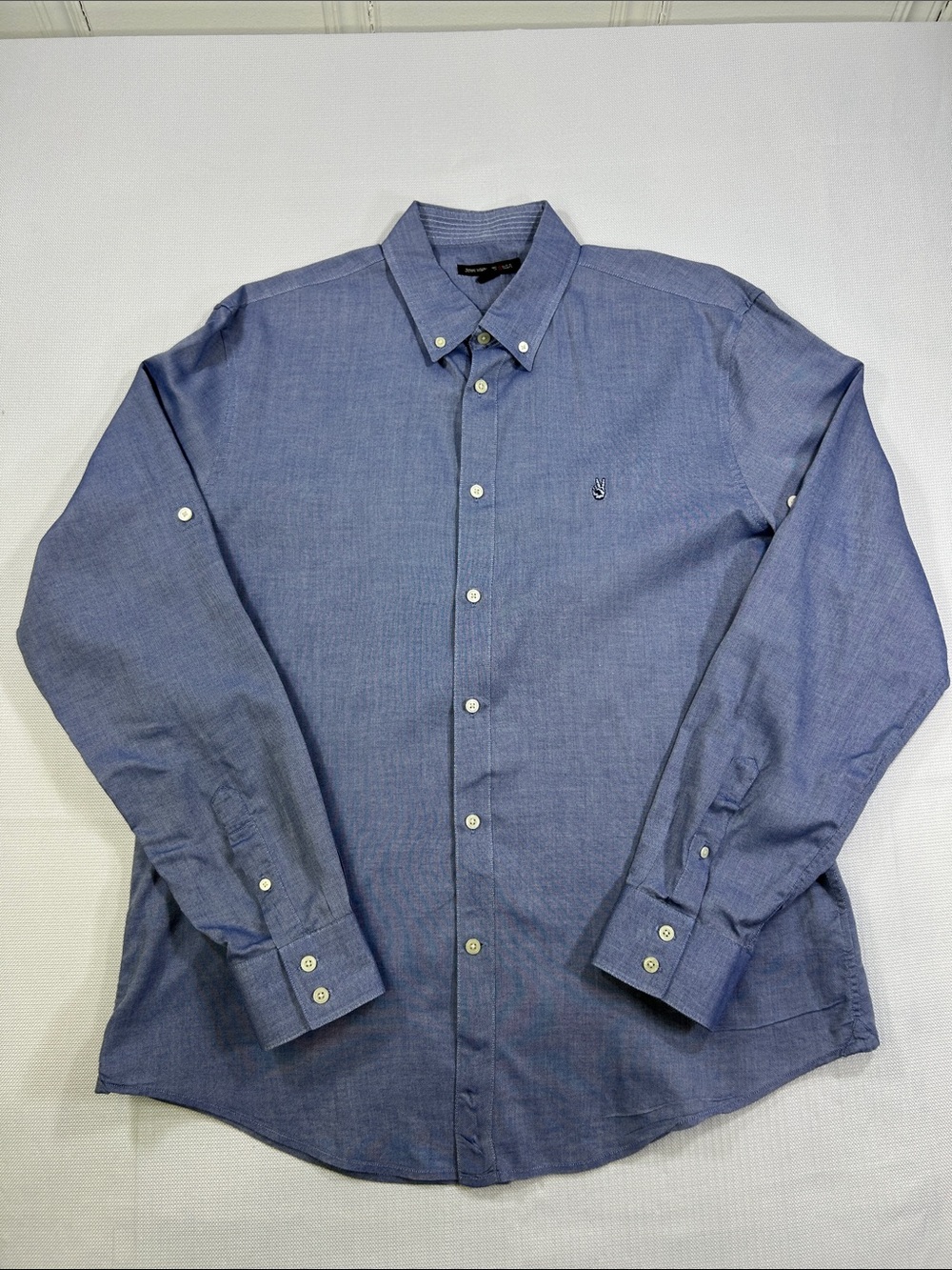 John Varvatos USA Button Down Roll Tab Sleeve Shirt Blue Large Peace Sign Logo